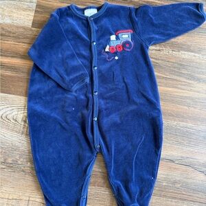 Navy Blue Baby Onesie with Train Embroidery
